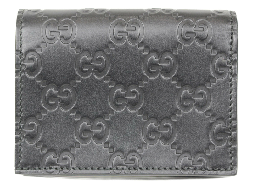 Gucci Leather ssima Folding fold Bi Wallet Black Business GG Black
